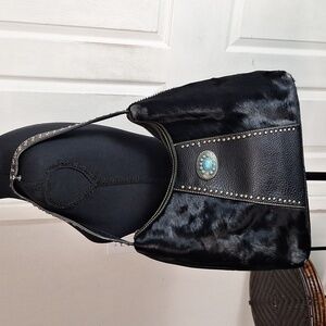 Trinity Ranch Black Concealed Carry Leather Cowhide Boho Western Shoulder Bag